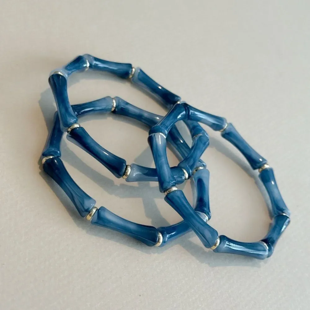 Free People Blue Resin Bamboo Link Bracelet with Gold Accents